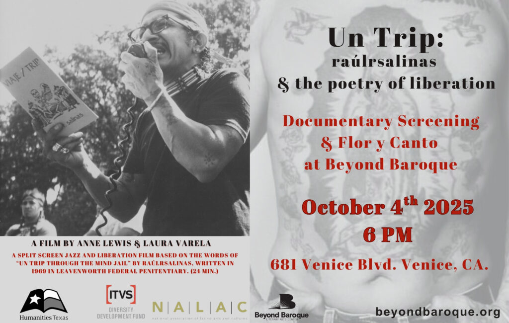 Poster with image of raul  r salinas for Un Trip: raulrlasalinas ans the poetry of liberation